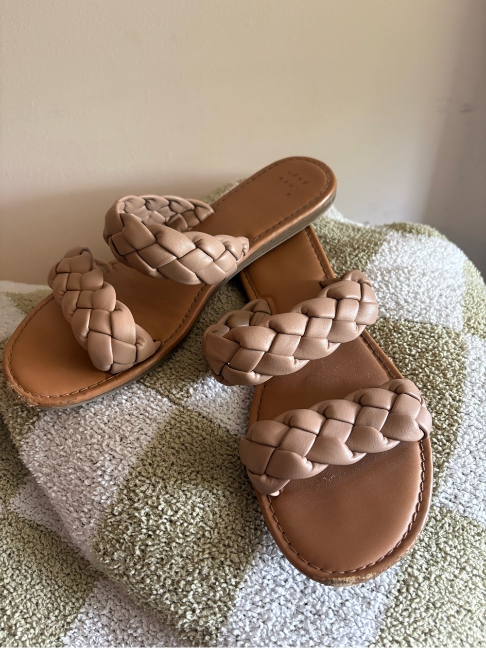 Braided Double-Strap Tan Women's Slide Sandals